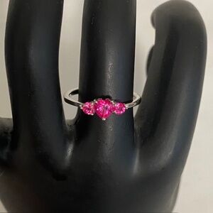 925 Sterling Silver and 3 Pink Topaz Gemstones Ring